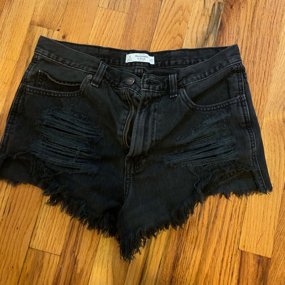Abercrombie & Fitch black ripped jean shorts